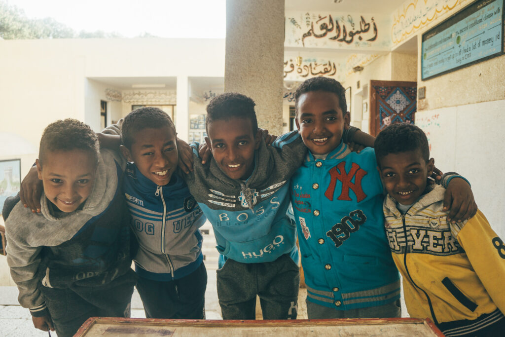 friendly kids to asked for a picture in Aswan, Egypt