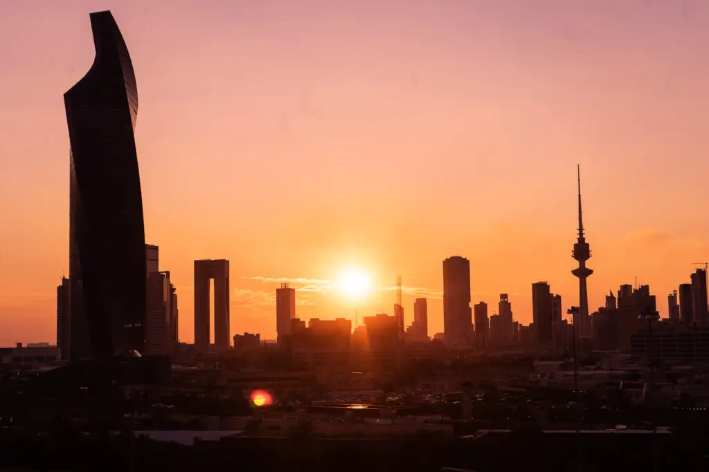 A view of Kuwait City at sunset from Al Shaheed park