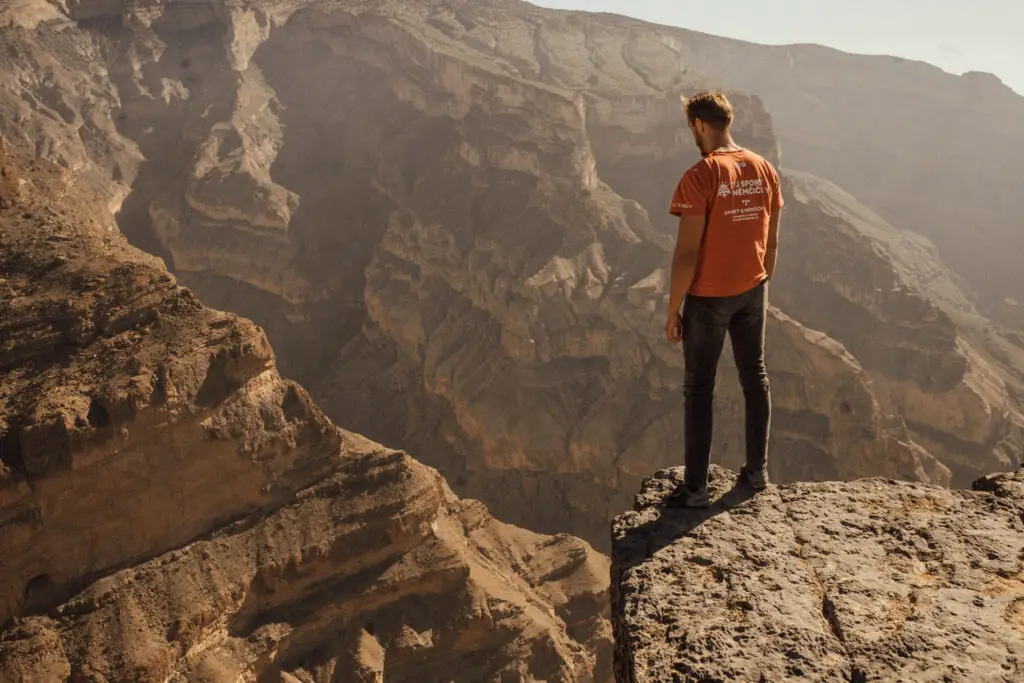 A man at Jebel Shams Canyon the Grand Canyon of Oman