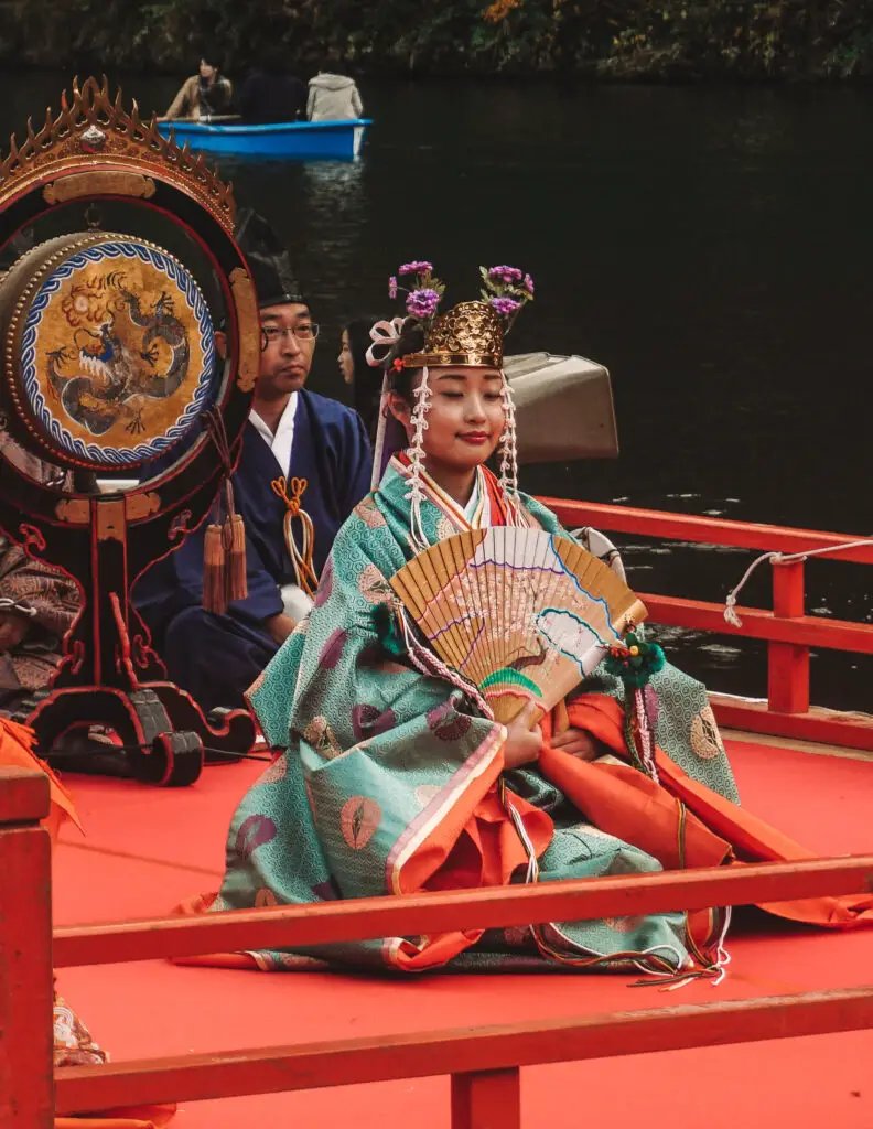 A Japanese girl in traditional clothes at The Autumn Festival in Kansai Japan