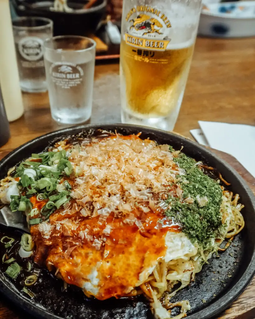 okonomiyaki and beer 