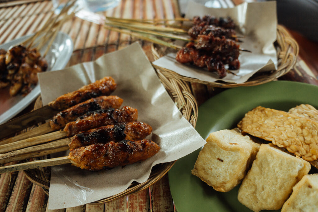 Indonesian food tempeh and satay