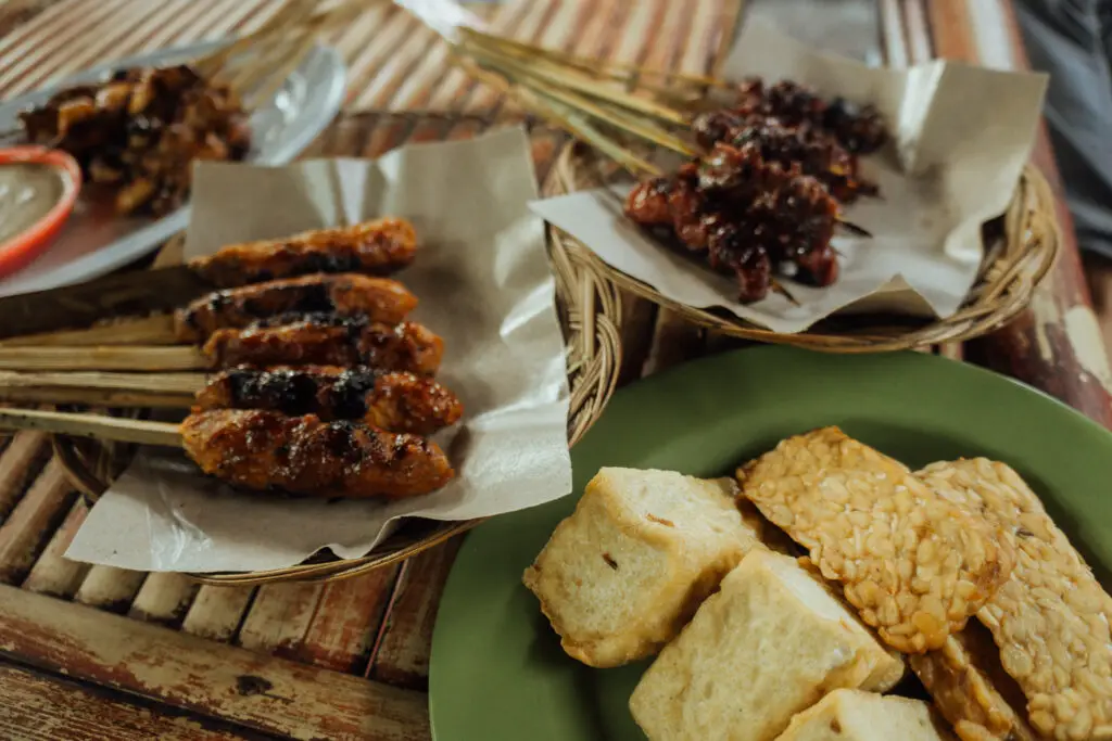 local indonesian food such as satay meat skewers and tempeh fried tofu are another reason to love lombok as a digital nomad