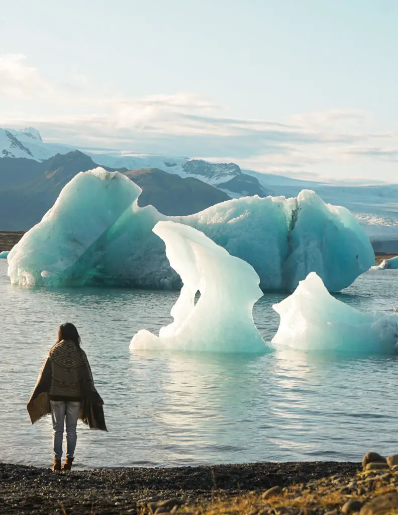 travel photos in iceland with icebergs in the glacier lagoon