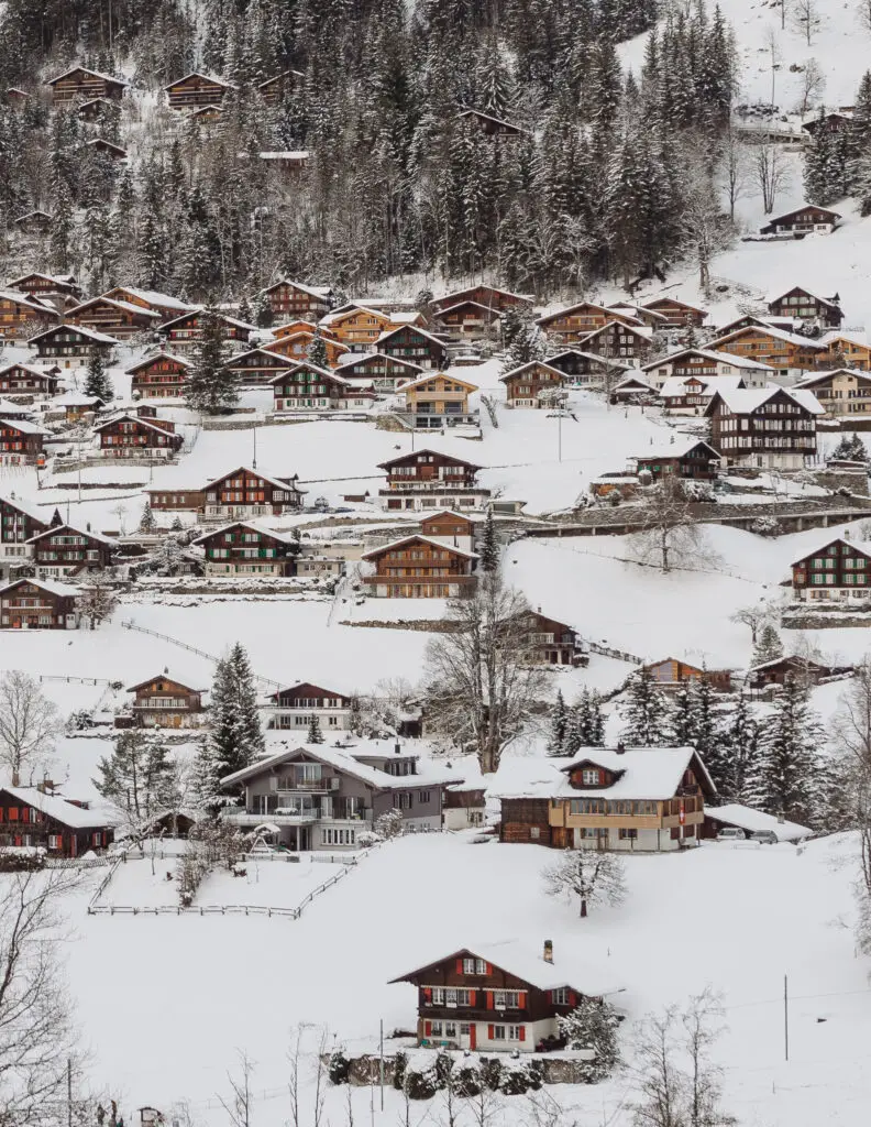 grindelwald village in winter with snow