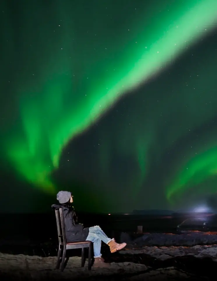 me watching the sky in winter in iceland