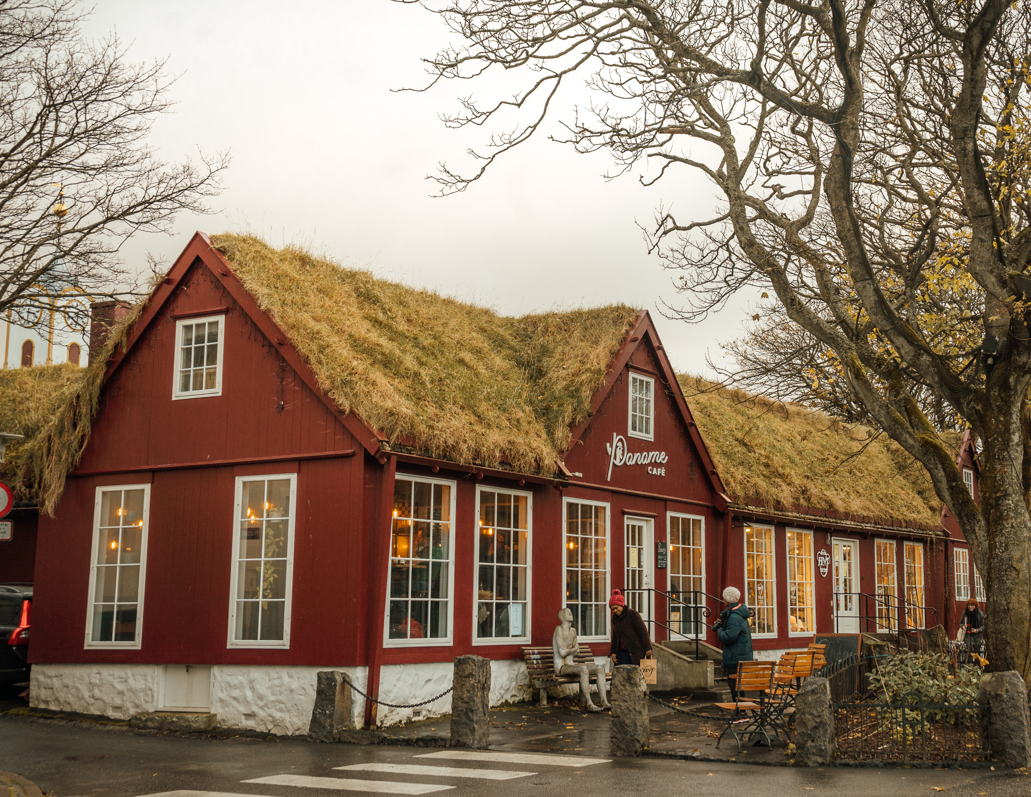 paname cafe in torshavn built in traditional faorese style with grass on the roof