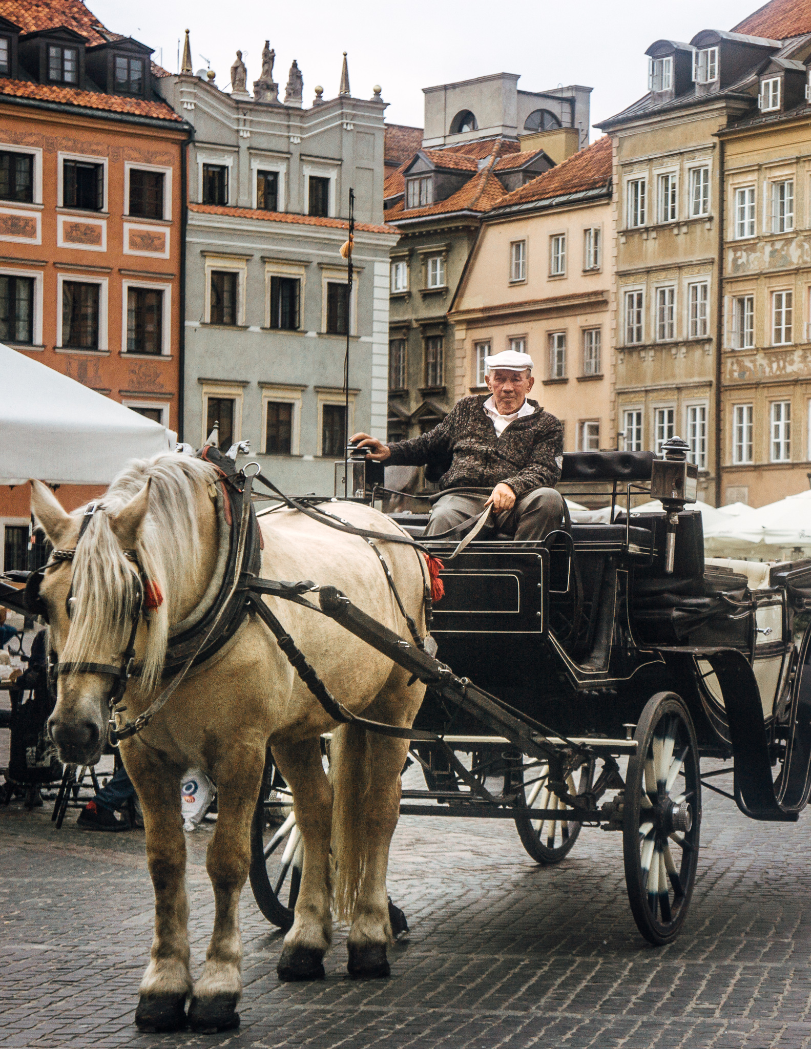 a man in his cart with a horse in warsaw poland