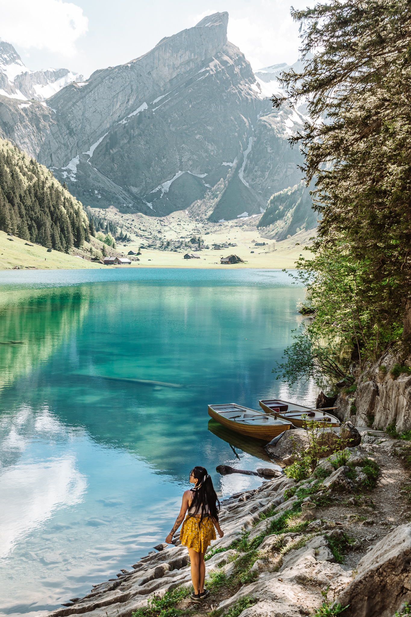 Seealpsee lake in appenzell switzerland on a summer day