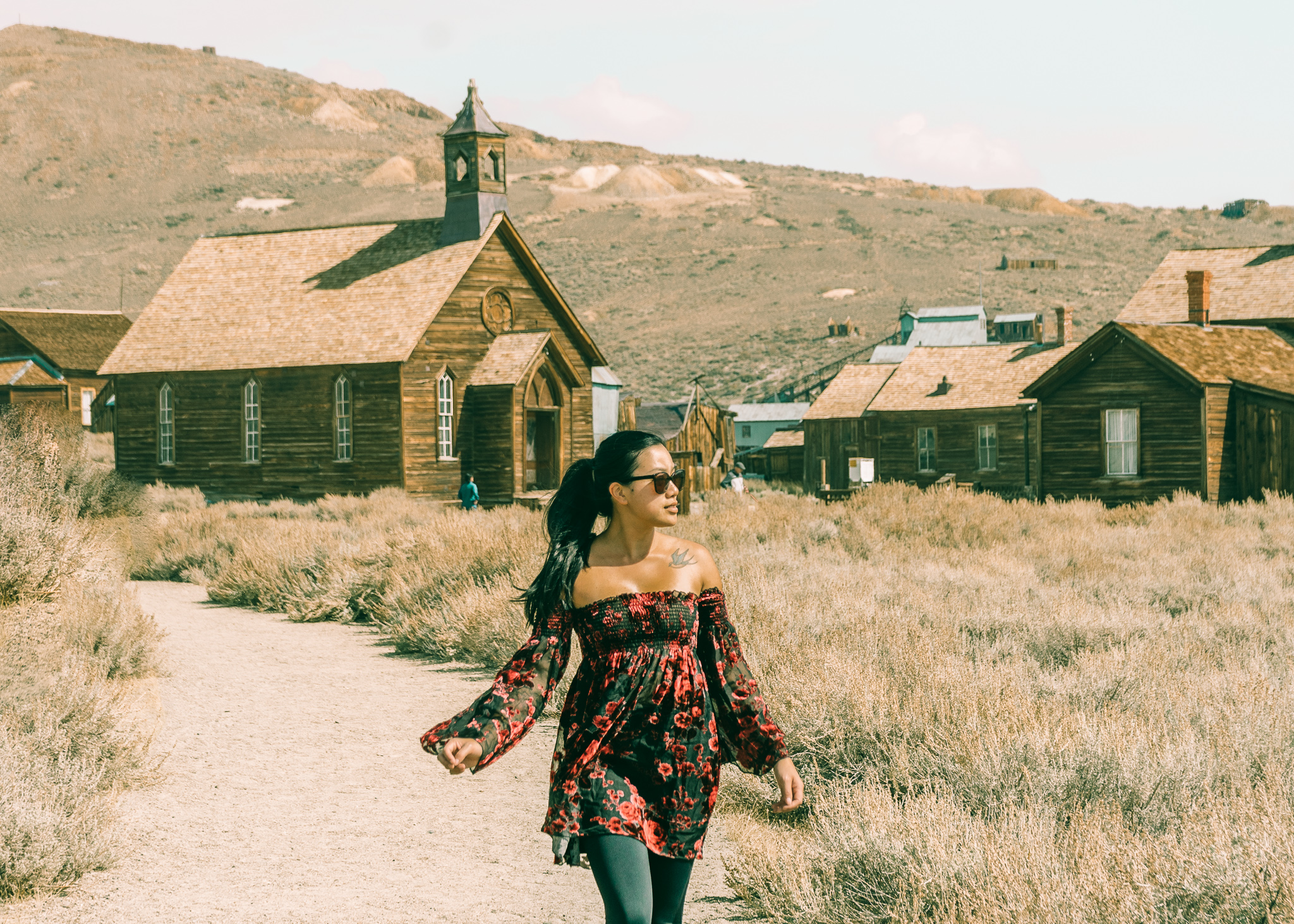 girl in front of Bodie Ghost Town
