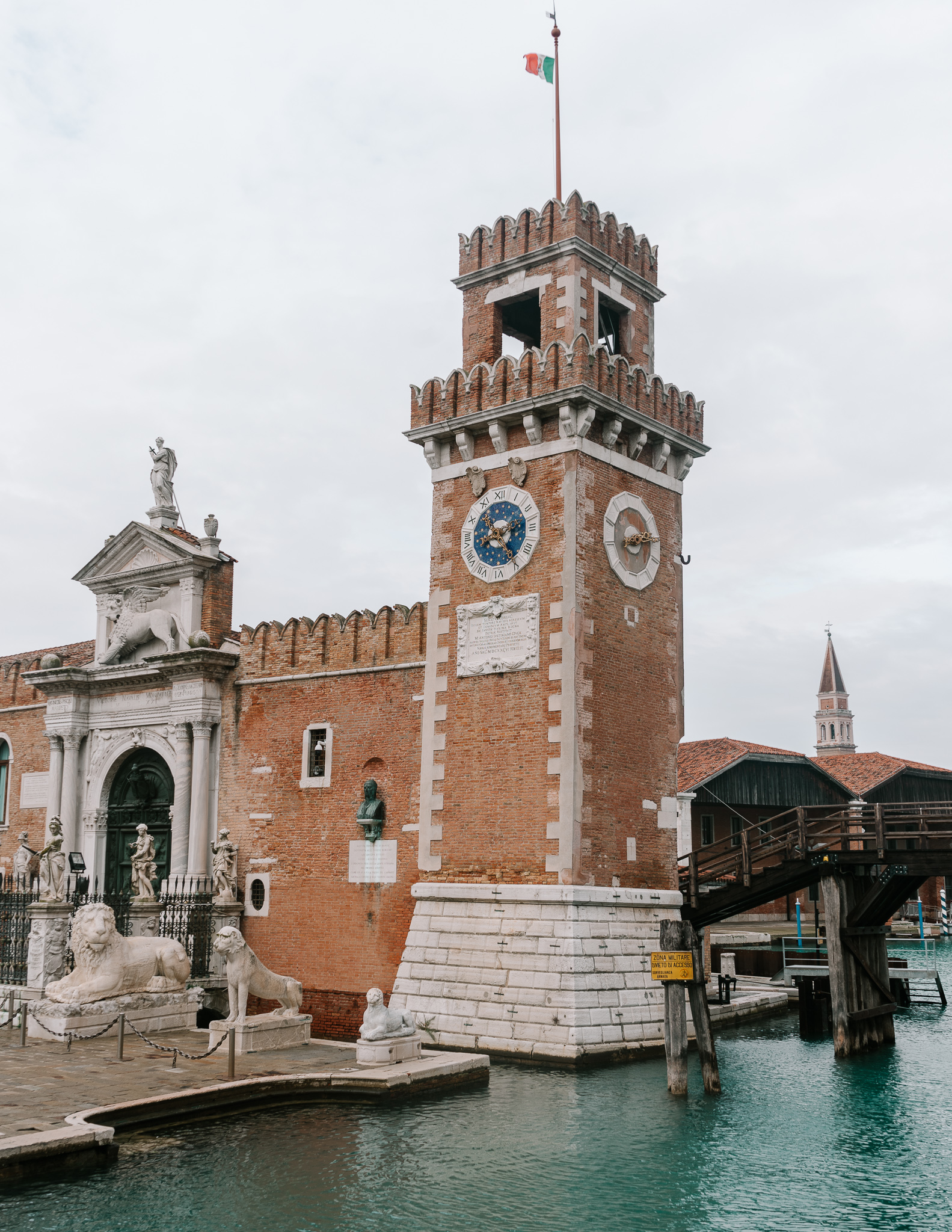 clock tower at the gate to the arsenal fortress in Venice in autumn