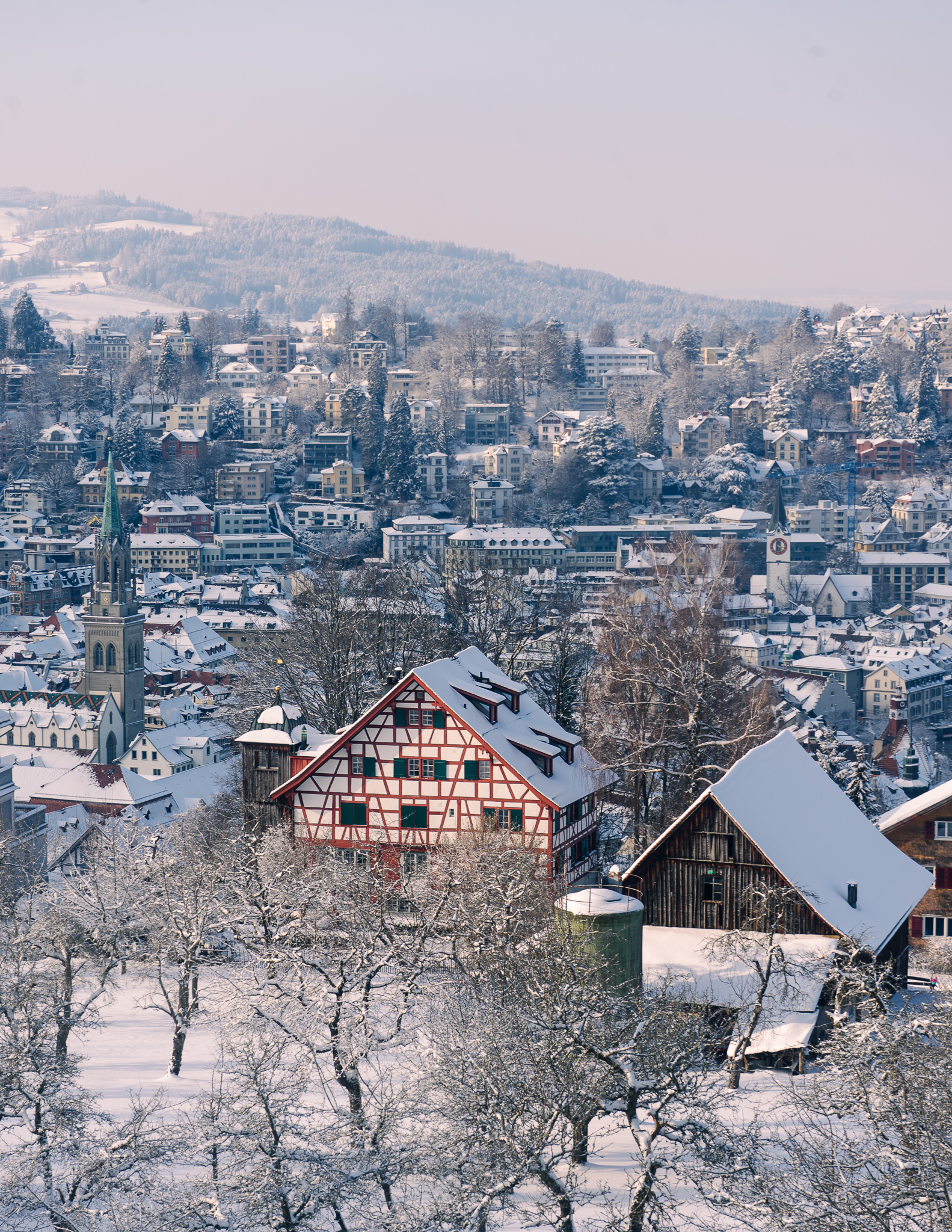 view of St. gallen in winter from above