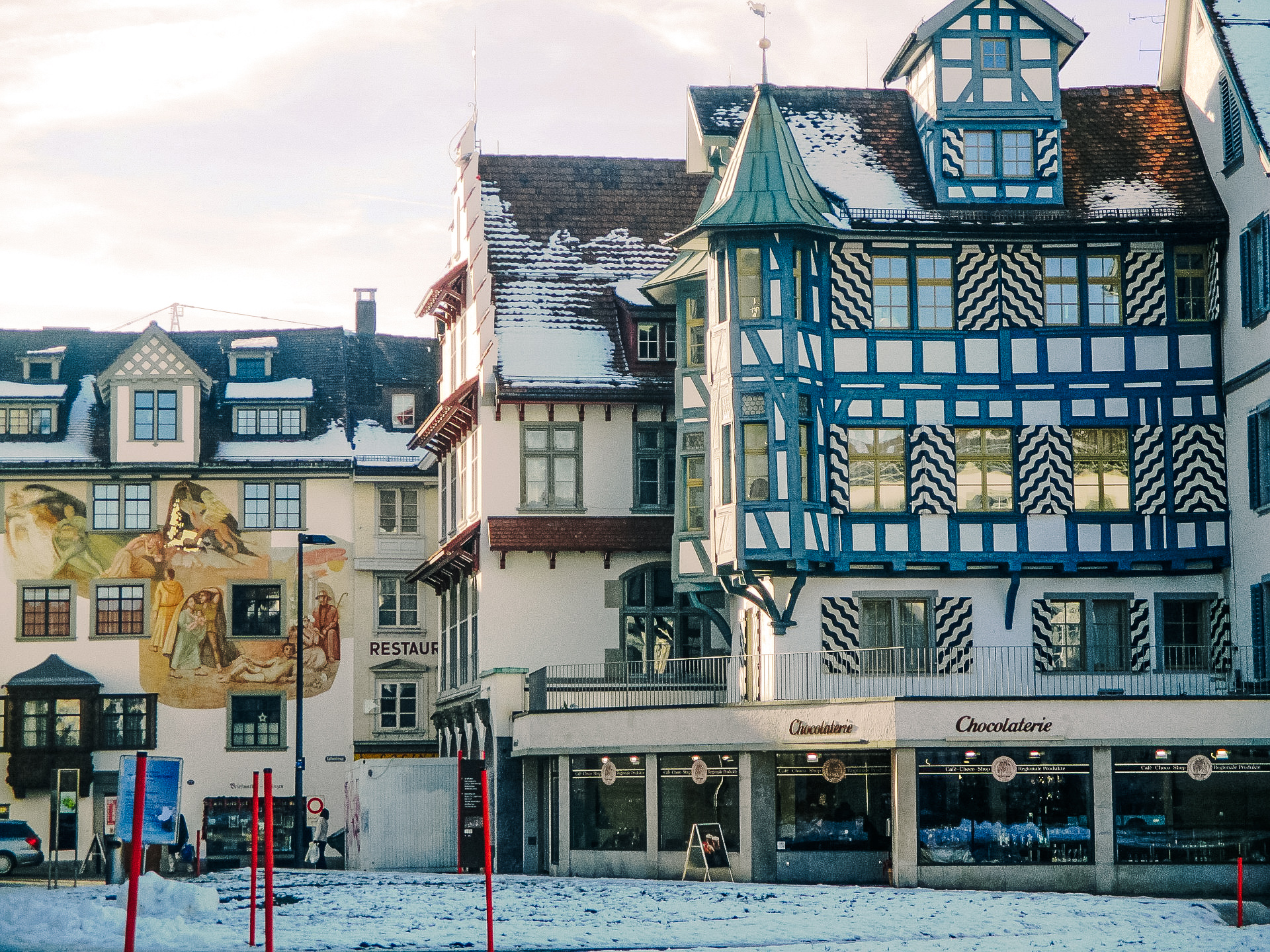 old town of st. gallen in the snow during winter