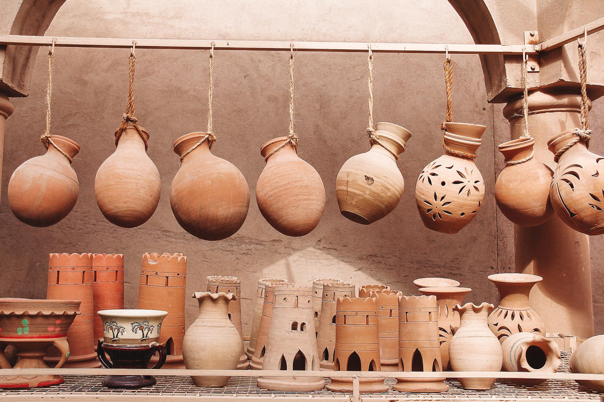 traditional brown Omani pottery art in Nizwa, Oman