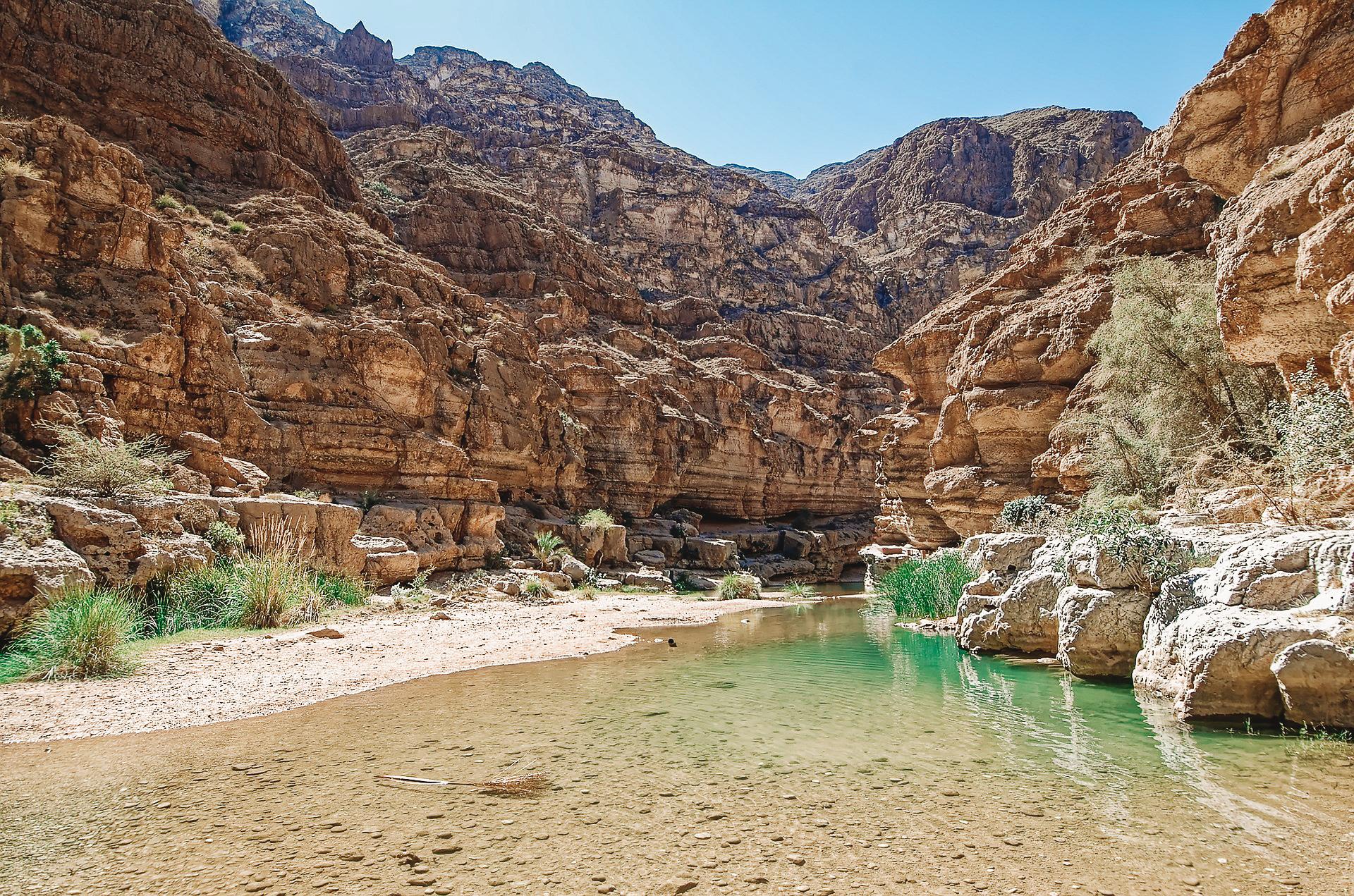 Wadi Shab, a rocky valley with swimming pools in Oman