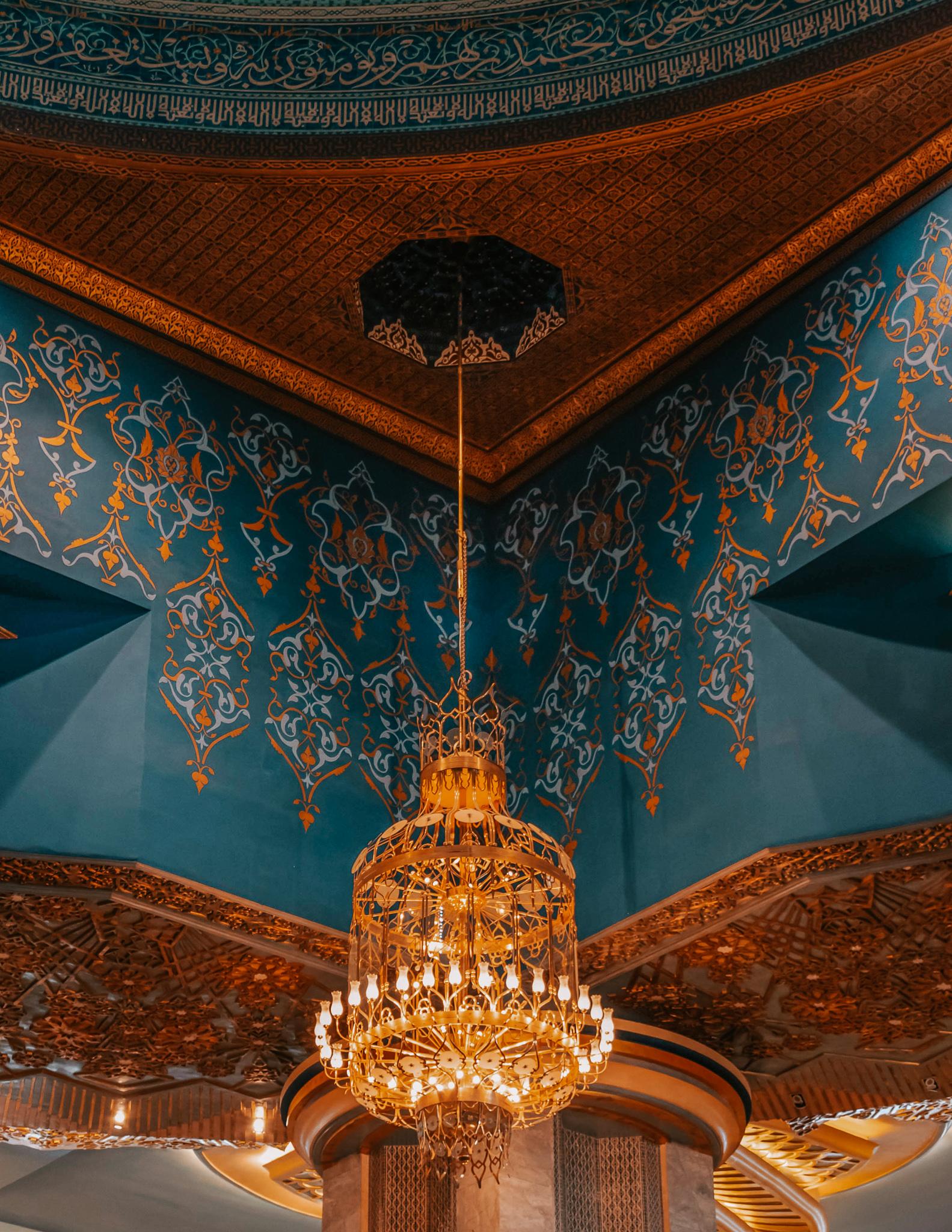 A golden chandelier in the grand mosque of Kuwait